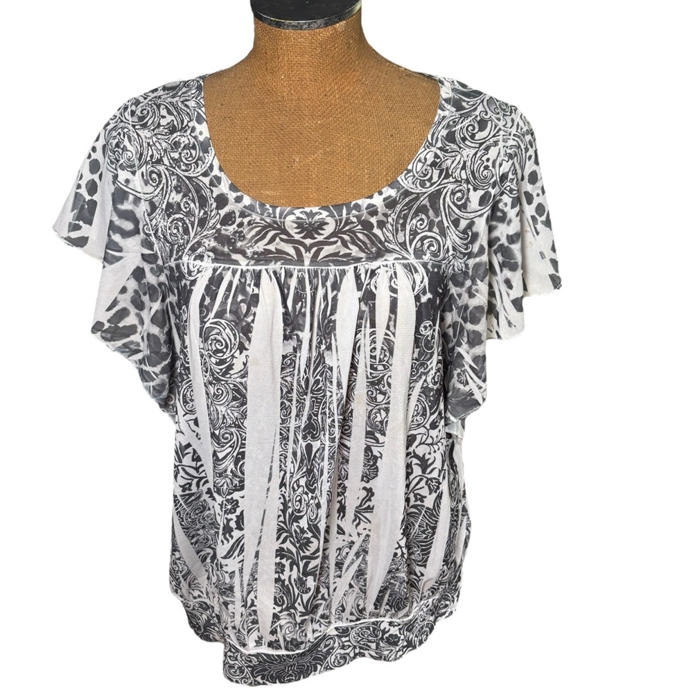 Apt. 9 Women's Black and White Patterned Top Size 2X